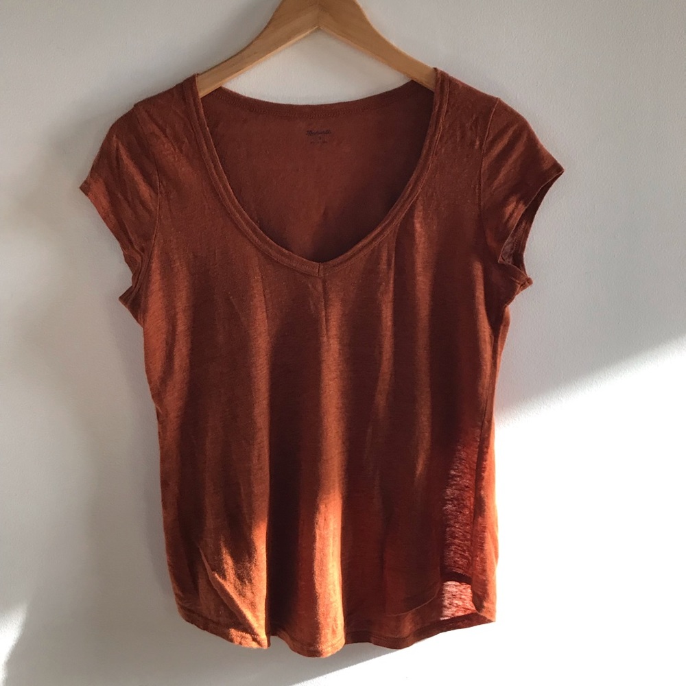 Madewell Copper Colored Linen Tee Size S